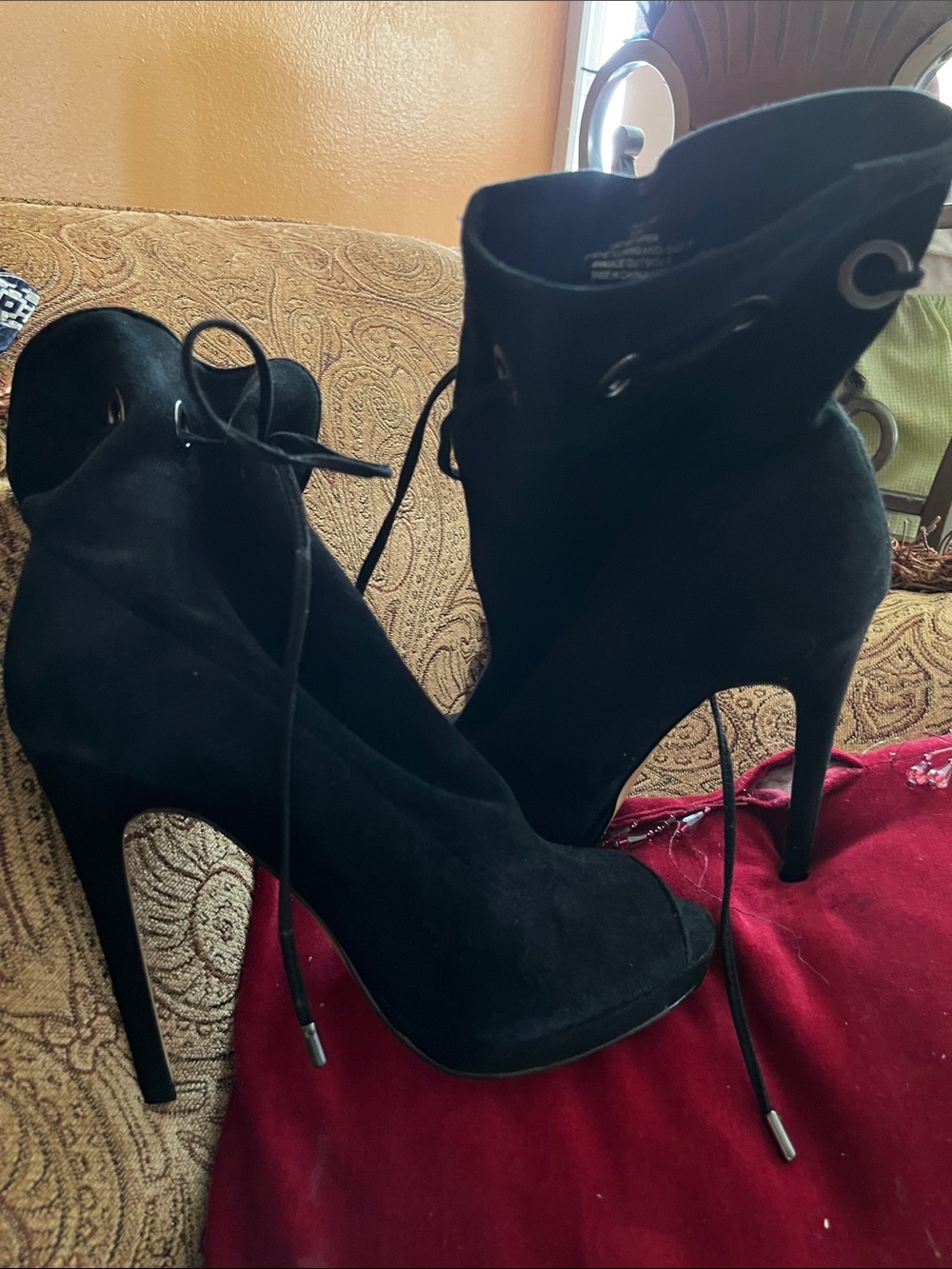 Steve Madden Black Suede Lace-Up Stiletto Booties